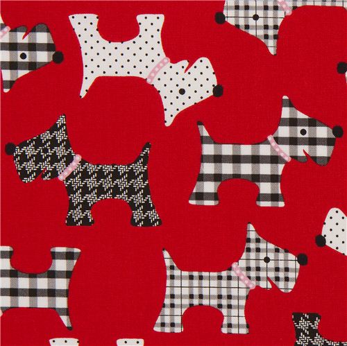 red patterned dog animal fabric par Robert Kaufman USA 1