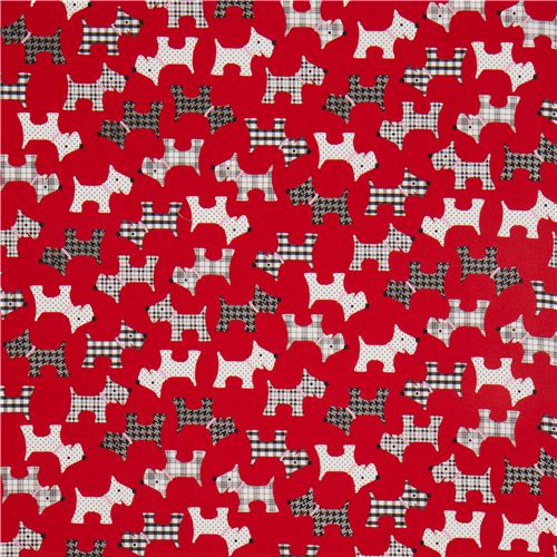 red patterned dog animal fabric par Robert Kaufman USA 2