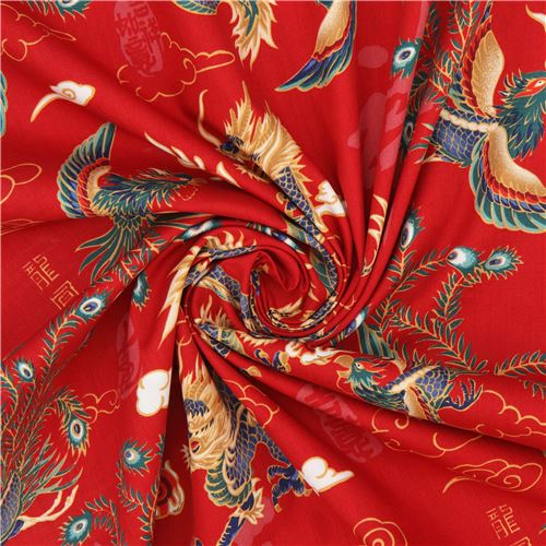 Remnant (46 x 112 cm) - red phoenix and dragon fabric by Trans-Pacific Textiles 7