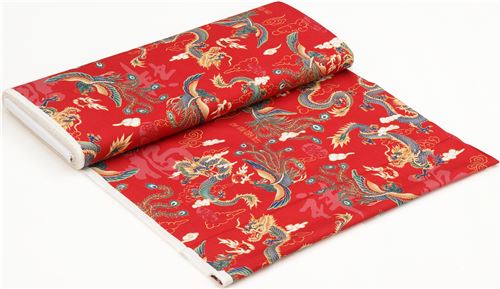 Remnant (46 x 112 cm) - red phoenix and dragon fabric by Trans-Pacific Textiles 8