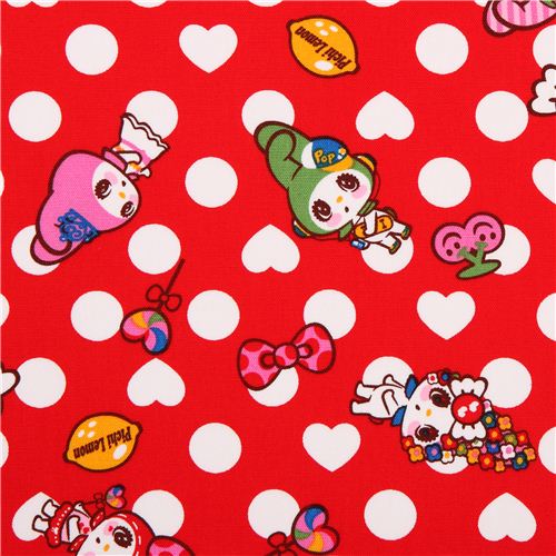 red polka dot My Melody bunny Sanrio oxford fabric from Japan 1