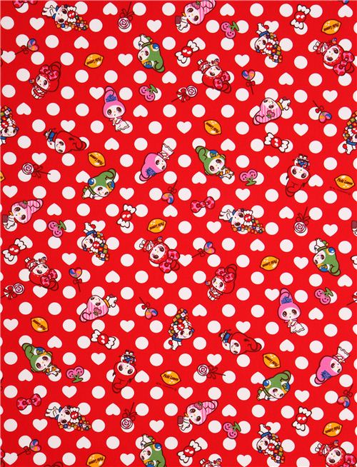 red polka dot My Melody bunny Sanrio oxford fabric from Japan 2