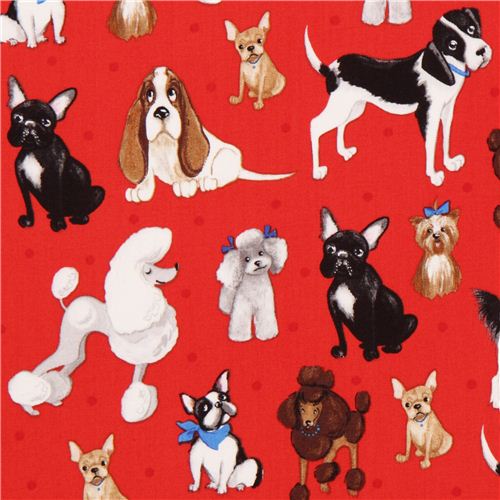 red poodle bulldog dogs fabric by Robert Kaufman USA modeS4u