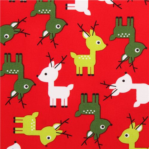 red reindeer Christmas fabric Jingle 3 Red by Robert Kaufman Fabric