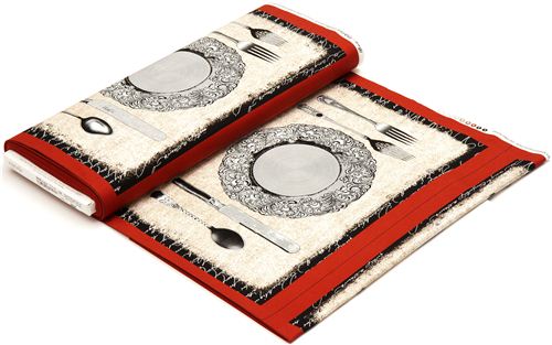 red retro place setting fabric plate cutlery Michael Miller 3