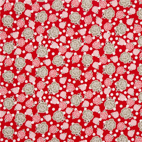 white Riley Blake fabric with pink & brown flowers Fabric by Riley Blake -  modeS4u