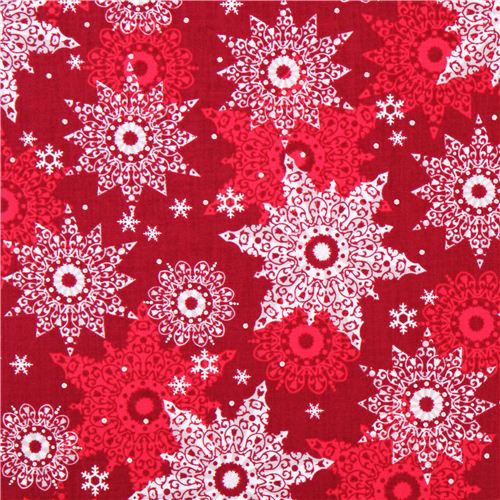 red snowflake Christmas fabric metallic Quilting Treasures Fabric by ...