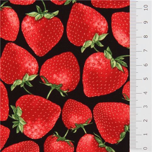 Cotton Strawberry Festival Black Strawberries Fruit Food Black/ Red Cotton  Fabric Print by the Yard (09766-12)