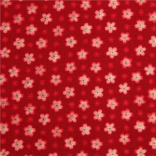 red structured cherry blossom flower fabric Cosmo 2