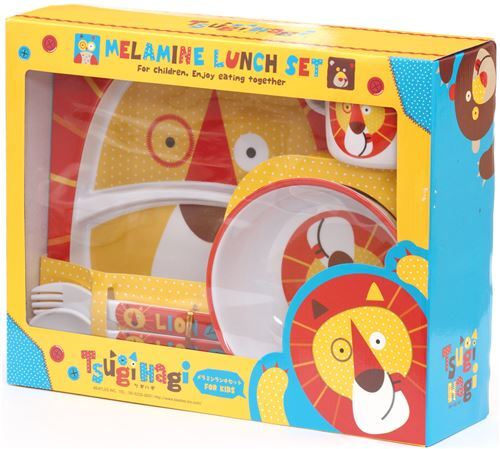 set per bento rosso bianco con leoni dal Giappone