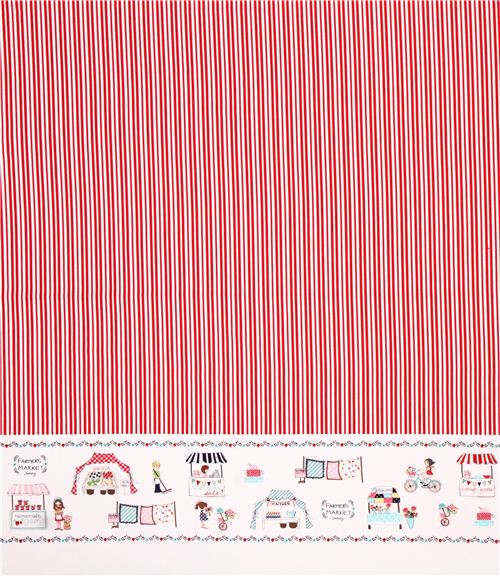 red-white striped Riley Blake market stall border panel fabric 'Vintage Market' 2