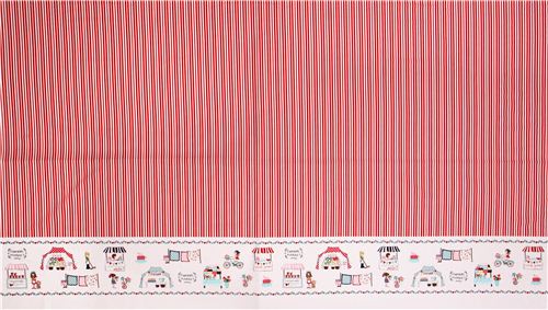 red-white striped Riley Blake market stall border panel fabric 'Vintage Market' 4