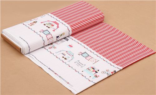 red-white striped Riley Blake market stall border panel fabric 'Vintage Market' 5