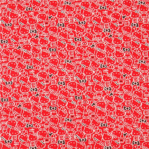 red with white Hello Kitty outline dark taupe bow laminate fabric ...