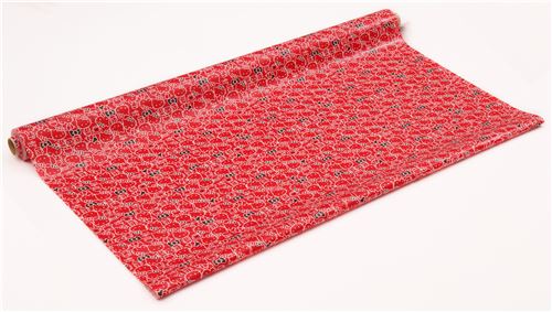 red with white Hello Kitty outline dark taupe bow laminate fabric Sanrio Japan 5