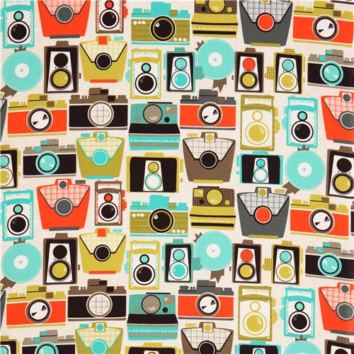 retro camera fabric colorful jewel by Michael Miller Fabric by Michael
