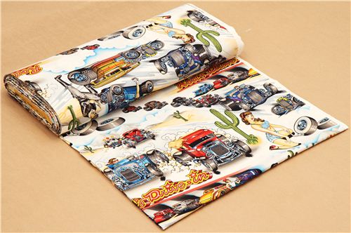 retro car race pin up fabric by Alexander Henry USA 3