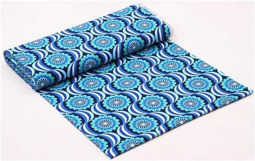 retro flower canvas fabric blue Robert Kaufman 3