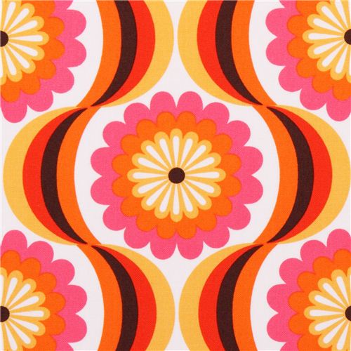 retro flower canvas fabric orange Robert Kaufman 1