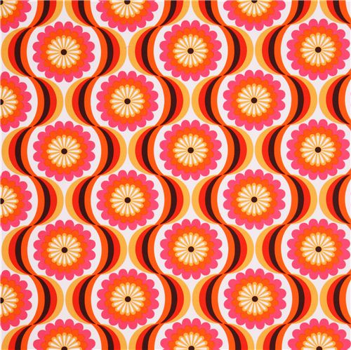 retro flower canvas fabric orange Robert Kaufman - Flower Fabric ...