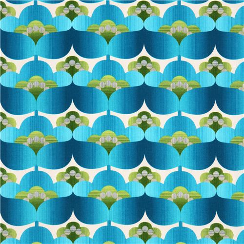 Retro Blumen Stoff blau-gr�n Mod Tex Robert Kaufman 2