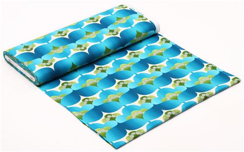 Retro Blumen Stoff blau-gr�n Mod Tex Robert Kaufman 3