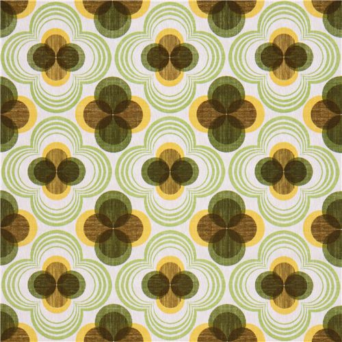 retro flower ornament canvas fabric green Robert Kaufman 2