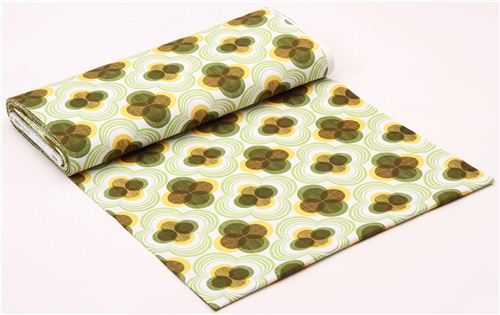 retro flower ornament canvas fabric green Robert Kaufman 3