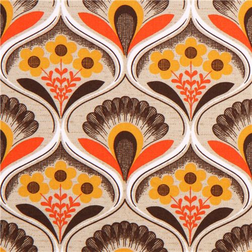 retro flower wallpaper canvas fabric brown Robert Kaufman 1