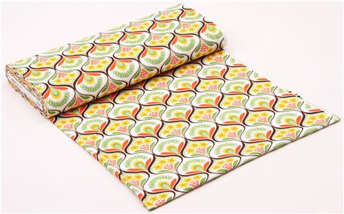 retro flower wallpaper canvas fabric green Robert Kaufman 3