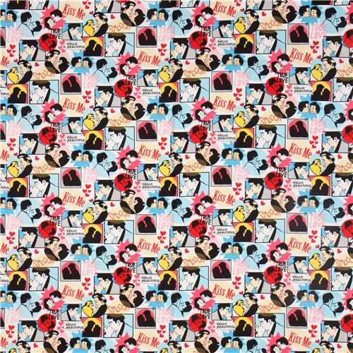 retro lovers fabric with kiss love Timeless Treasure 2