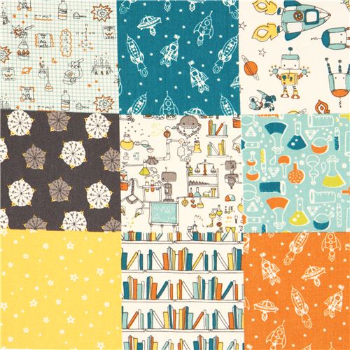 robot rocket patchwork birch organic fabric from the USA Fabric by ...