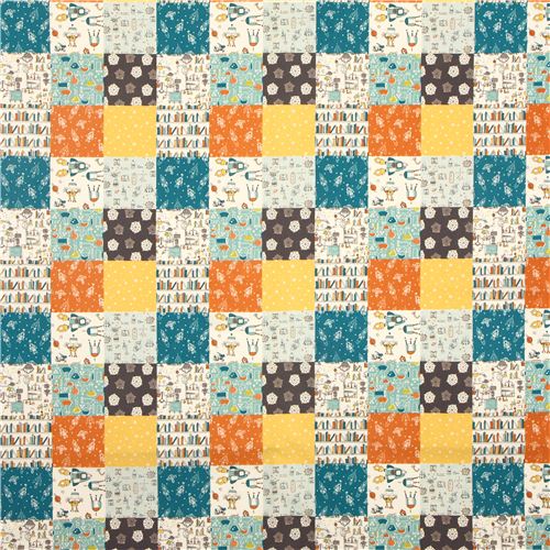 robot rocket patchwork birch organic fabric from the USA 2
