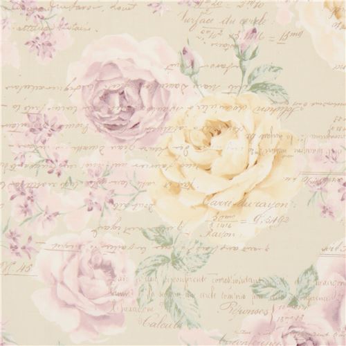 rose flower Quilt Gate fabric in beige with retro design Fabric by ...