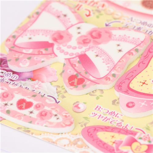 rose flower ribbon fingernail glitter stickers from Japan - Flower