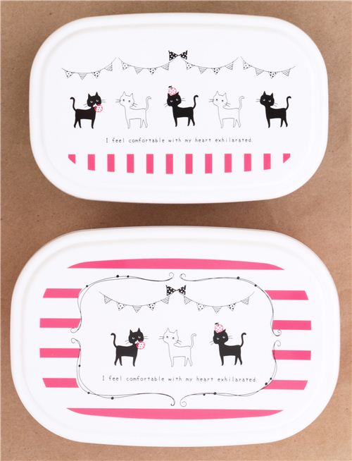 Rosane pinke und schwarze Katzen Bento Box 2 Stück Lunch-Box Japan