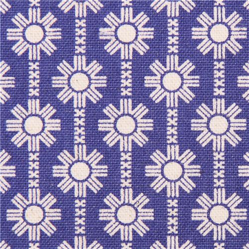 royal blue Daisy Chain flower Canvas fabric Framework Kokka 1