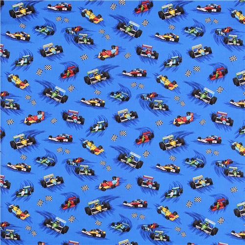 royal blue racing car car sports fabric Robert Kaufman Pedal to the Metal 2