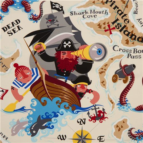 sandfarbener Alexander Henry Piraten Stoff Pirate Island 1