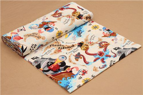 sandfarbener Alexander Henry Piraten Stoff Pirate Island 3