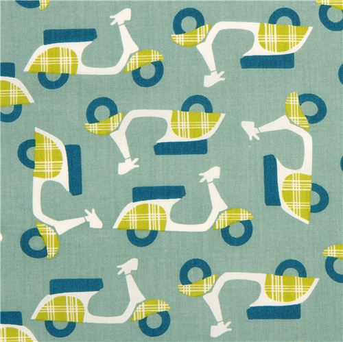 sea green birch organic fabric with green mopeds 1
