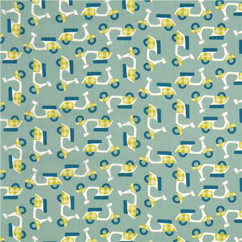 sea green birch organic fabric with green mopeds 2