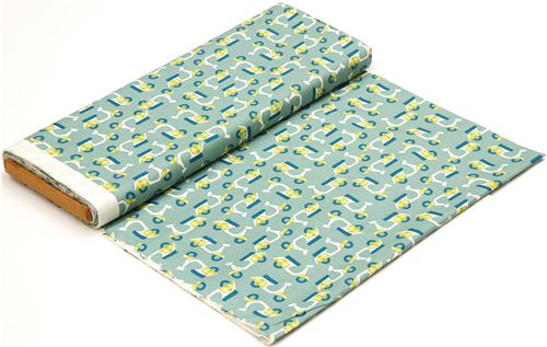 sea green birch organic fabric with green mopeds 3