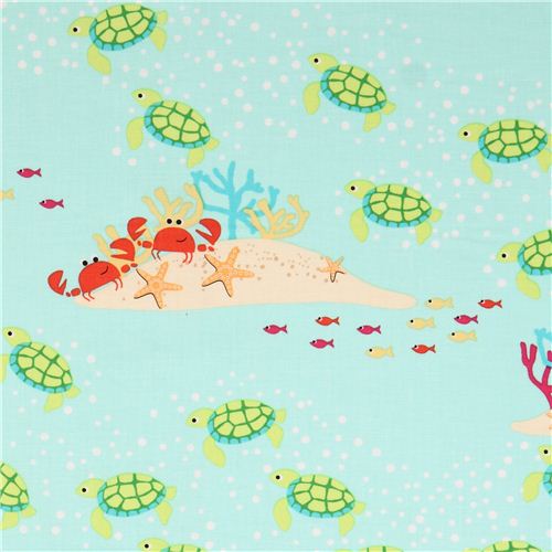sea green turtle coral reef animal fabric by Michael Miller USA 1