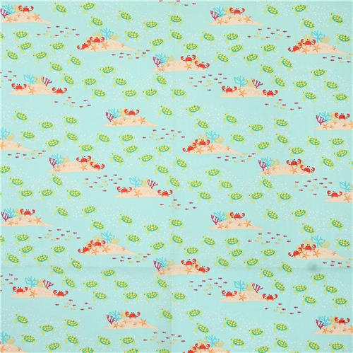 Sea Green Turtle Coral Reef Animal Fabric By Michael Miller Usa Fabric 