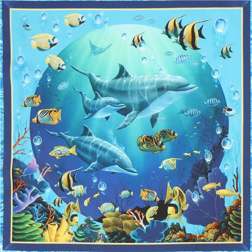 sea themed panel fabric by Quilting Treasures with dolphins - modeS4u