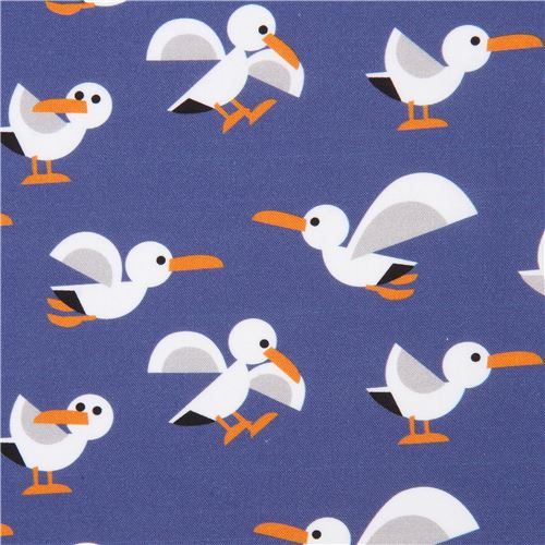 seagull bird animal by Copenhagen Print Factory dark blue-purple fabric ...