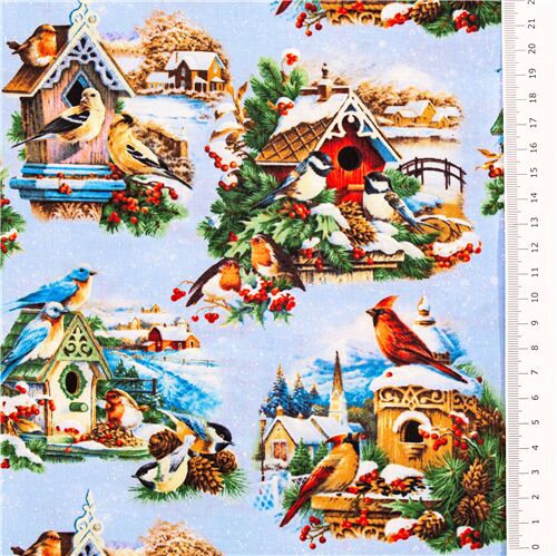 Winter Song Holiday Birdhouse Red Cardinal Fabric by Elizabeth's Studio -  modeS4u