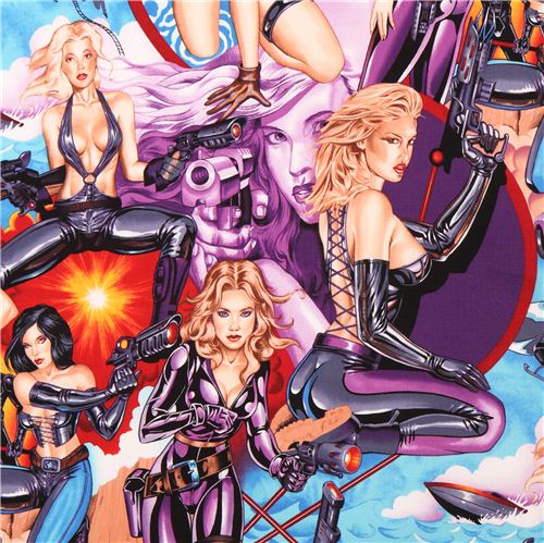 sexy Bond Girl fighter pin up girls fabric Alexander Henry 4