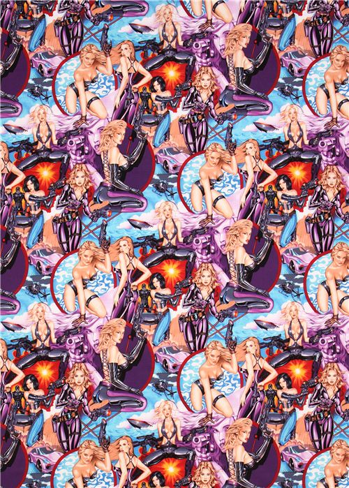 sexy Bond Girl fighter pin up girls fabric Alexander Henry 5